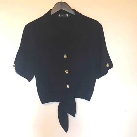 C'est Moi Tops - C'est Moi boxy linen blend tie front blouse